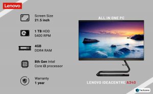 Lenovo Ideacentre A340 8th Gen Intel Core I3 21.5 inch All in One Desktop